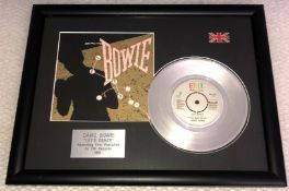 1 x Framed DAVID BOWIE Silver 7 Inch Vinyl Record - LETS DANCE - Mounted and Presented in a Black