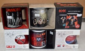 6 x Assorted Rock n Roll Themed Band Drinking Mugs - Includes The Ramones, AC/DC, Metallica, Pink