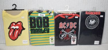 4 x Rock n Roll Themed Baby Suits - For Ages 6-12 Months - Features Ramones, Rolling Stones