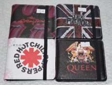4 x Bifold Wallets With Elastic Closure and Zip Compartment - Size: 11 x 10 cm - Various Bands as
