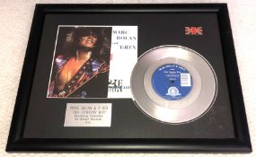 1 x Framed MARC BOLAN & T-REX Silver 7 Inch Vinyl Record - 20th CENTURY BOY - Mounted and
