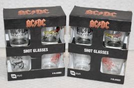 2 x Sets of Official ACDC Shot Glass Gift Packs - Each Pack Contains 4 x 1oz Shot Glasses