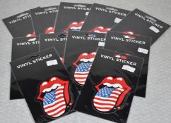 100 x Rolling Stones Vinyl Stickers - Iconic Tongue and Lips Logo With American Flag - Officially