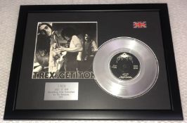 1 x T-REX Silver 7 Inch Vinyl Record - GET IT ON - Mounted and Presented in a Black Frame With Cover