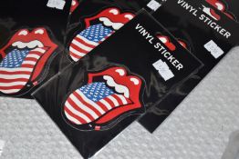 100 x Rolling Stones Vinyl Stickers - Iconic Tongue and Lips Logo With American Flag - Officially