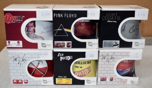 6 x Assorted Rock n Roll Themed Band Drinking Mugs - Includes Bowie, Pink Floyd, Kurt Cobain, Sex
