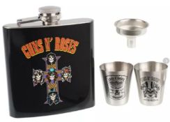 1 x Guns N' Roses Hip Flask Gift Set - Includes Printed Hip Flask, Funnel For Easy Filling and Cups