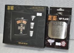 1 x Guns N' Roses Hip Flask Gift Set and 1 x Stainless Steel Hip Flask - Officially Licensed