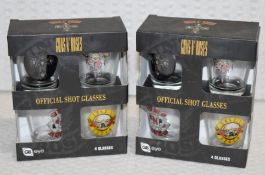 2 x Sets of Official Guns n Roses Shot Glass Gift Packs - Each Pack Contains 4 x 1oz Shot