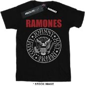 1 x RAMONES Official Merchandise Absolute Cult Red Text Seal Logo Short Sleeve Men's T-Shirt - Size: