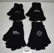 4 x Pairs of Fingerless Gloves Featuring Stitched Logos of Iron Maiden, Motorhead and Metallica