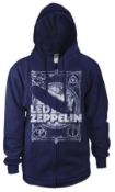 1 x Led Zeppelin Vintage Print Men's Zip Hoodie Jacket - White/Blue - Size: Small - Officially