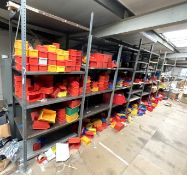 6 x Bays of Grey Metal Shelving Plus Large Quantity of Linbins