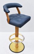1 x Luxury Buttoned Bar Stool with Wooden Frame, Metal Base, Footrest and Studded Upholstery in a