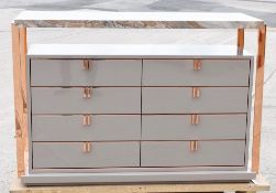 1 x FRATO 'LEXTON' Luxury Custom Ordered Marble Topped Chest of Drawers With Rose Gold Detail