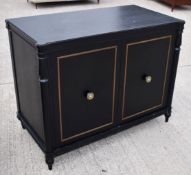 1 x Opulent 2-Door French Period-Style Handcrafted Solid Wood Cabinet in Black, with Brass Inlaid