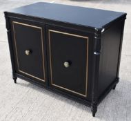 1 x Opulent 2-Door French Period-Style Handcrafted Solid Wood Cabinet in Black, with Brass Inlaid