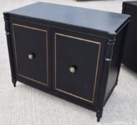 1 x Opulent 2-Door French Period-Style Handcrafted Solid Wood Cabinet in Black, with Brass Inlaid