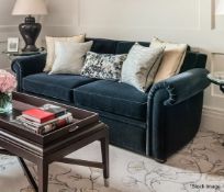 1 x Opulent Velvet Upholstered 2-Seater Fold-out Sofa Bed Futon, in Blue - Recently Procured From