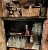 Mixed Lot Including Vintage Kitchen Scales, Framed Image and a Selection of Retro Glassware