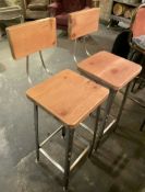 Pair of Industrial-style Bar Stools with Solid Wood Seats and Scooped Backrests