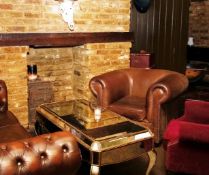 1 x Vintage Large Brown Sheepskin Leather Armchair with a Distressed Aesthetic and Studded Detailing
