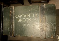 1 x Large Vintage Handcrafted Solid Timber Military Footlocker Chest Inscribed 'Captain I.F Brock'