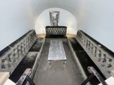 5 x Sections of Button Back Velour Upholstered Banquette Booth Seating and Rectangular Coffee Table