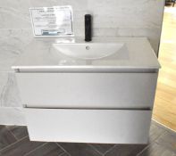 1 x Mozzano 800 Wall Mounted Vanity Basin Unit With an Aletta 800 Basin and Black Mixer Tap