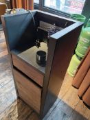 1 x Restaurant Meet and Greet Station Featuring a Black Metal Construction Rustic With Wood Panels