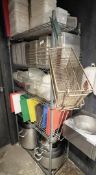 1 x Five Tier Wire Shelving Unit with Contents Including Large Stainless Steel Pans