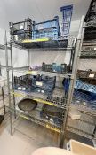 1 x Five Tier Wire Shelving Unit with a Collection of Plastic Baskets