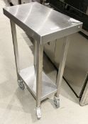 1 x Stainless Steel Mobile Prep Island on Lockable Castors - Dimensions: H90 x W30 x D55 cms
