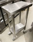 1 x Stainless Steel Mobile Prep Island on Lockable Castors - Dimensions: H90 x W30 x D55 cms