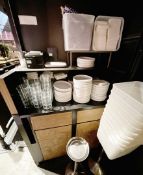 1 x Waiter Service Station Finished in Black with Natural Wooden Doors and Drawer Fronts