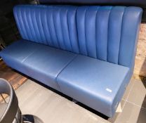 1 x Freestanding Banquette Seating Bench Featuring a Ribbed Back and a French Navy Blue Faux Leather