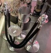 2 x Chrome Ice Bucket Stands with One Ice Bucket and 2 x Chrome Stanchions and Rope
