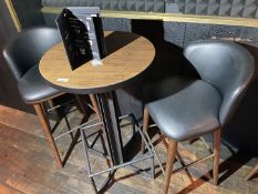 1 x Industrial Style Poser Table Featuring a Fabricated Steel Base With Footrests, Table Top Edge