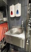 1 x Tournus Wall Mounted Stainless Steel Knee Operated Hand Wash Basin with Soap Dispensers