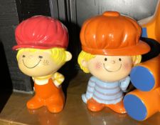 2 x Vintage Japanese MIZUMORI ADO Porcelain Coin Money Bank Figurines - Approx 18cm Tall