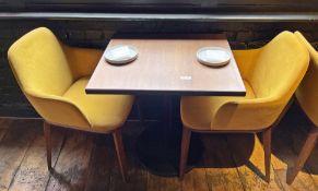 2 x PARLA 'Atlas' Armchairs Featuring Sloped Arms, Solid Wood Bases and a Contemporary Mustard