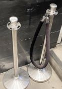 2 x Rope Barrier Stanchions For Queue Control - Includes 2 x Freestanding Chrome Posts & Black Rope