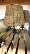 3 x Table Lamps With Wicker Shades - Height 62cm x W38cm Diameter