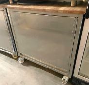 1 x Mobile Stainless Steel Prep Cabinet With Seven Removable Wire Shelves, Sliding Door & Wooden Top