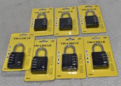 7 x TRI-CIRCLE Zb40 4-Digit Combination Padlocks - Original Retail £27.93 - Ref: HW370/HWP5 -