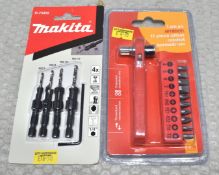1 x 4-Piece Makita Counter Sink Drill Set & 11-Piece Amtech Offset Ratchet Screwdriver - Original