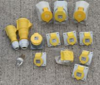 13 x Assorted Commando Sockets/Plugs - 110V - Ref: KCS141/C3 - CL011 - Location: Altrincham