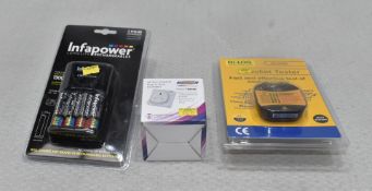 3 x Assorted Electrical Items - Includes Rechargeable Aa Batteries With Charger, Plug In Time