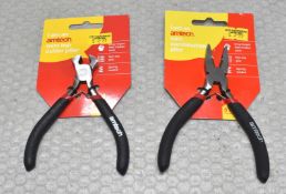 2 x AMTECH Mini Pliers - Combination & Top Cutter - Original Retail £7.90 - Ref: HW537/HWP6 -