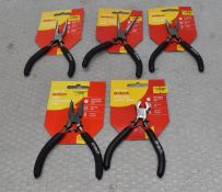 5 x AMTECH Mini Pliers - Long Nose, Extra Long Nose, Combination, Bent Nose & Top Cutter -